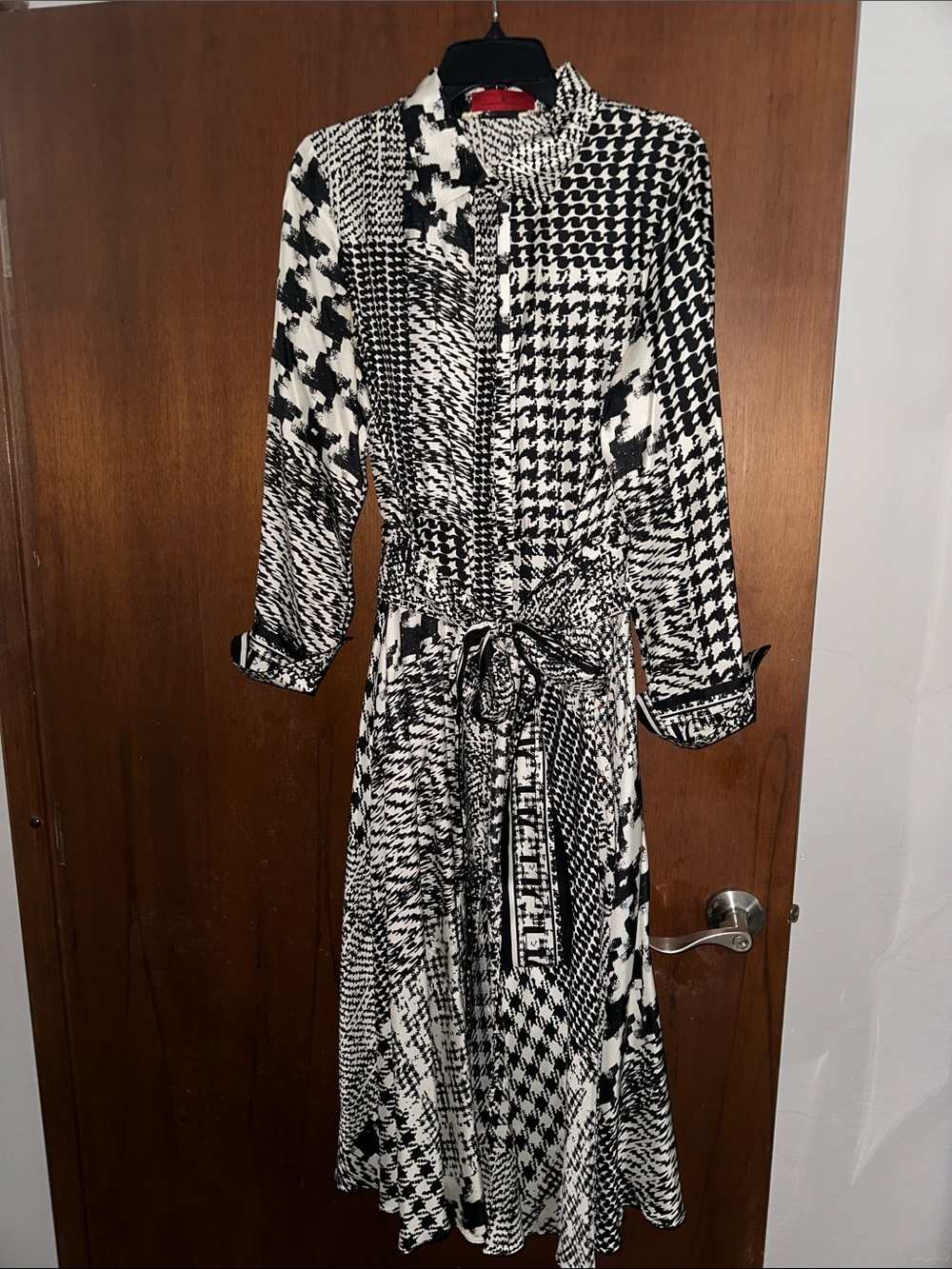 Carolina Herrera Black and White Mixed Houndstooth Shirt Dress